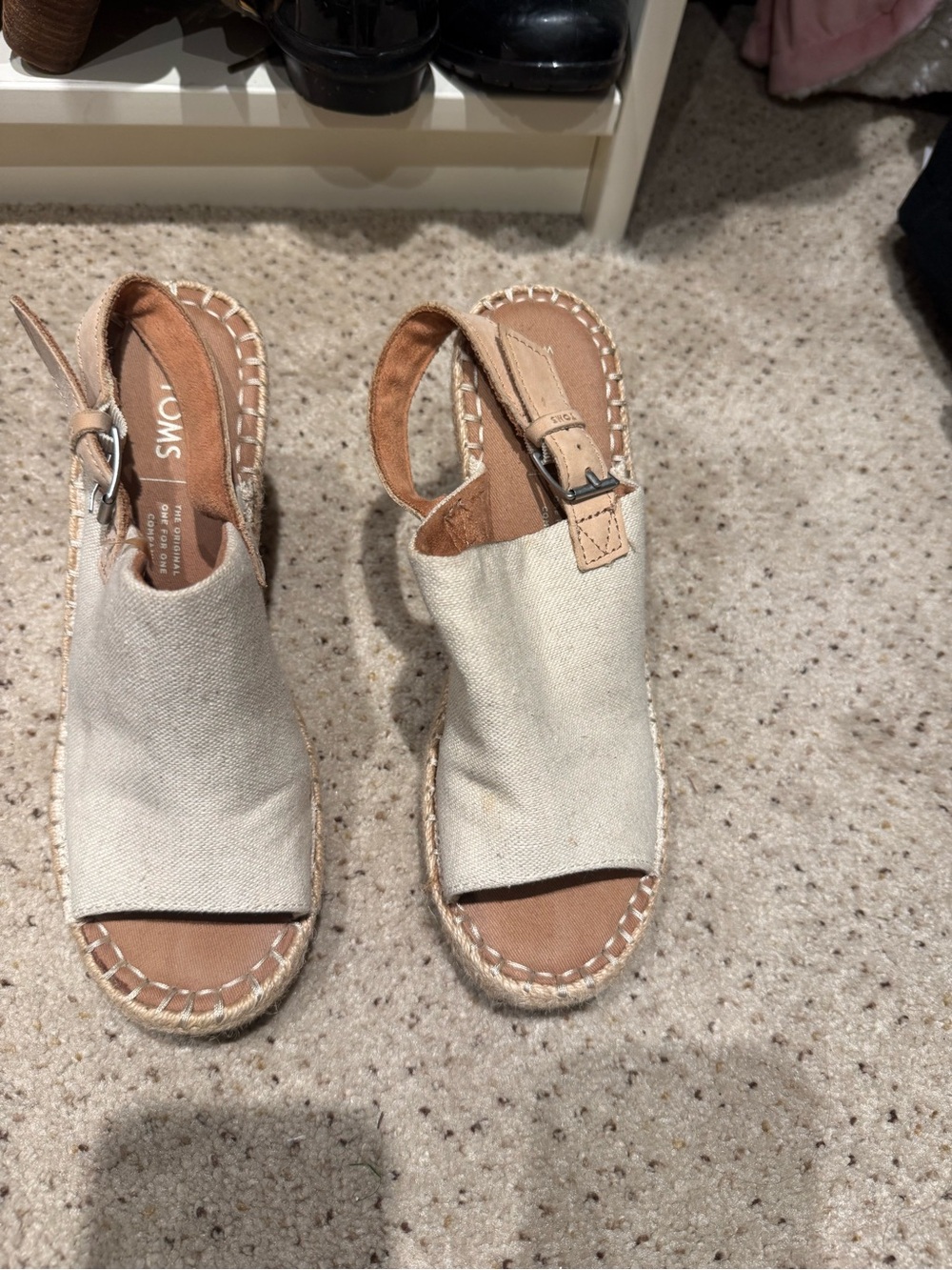 TOMS Cream Canvas Espadrille Slingback Sandals with Tan Accents